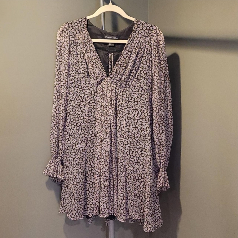 Celia Birtwell X Express Vintage Silk Babydoll Mini Dress, Size 8, Purple Multi
